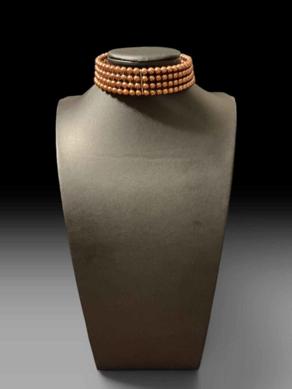 Vintage Carolee 5 Strand Bronze Faux Pearl Beaded Choker Necklace Statement